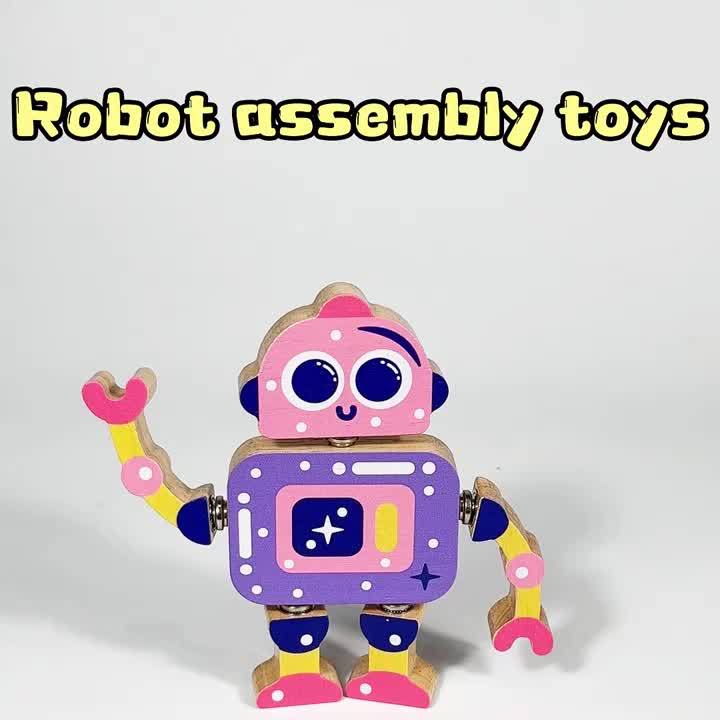 Houten Robot Bouwblokken | Educatieve 5-delige Puzzelset voor Kinderen