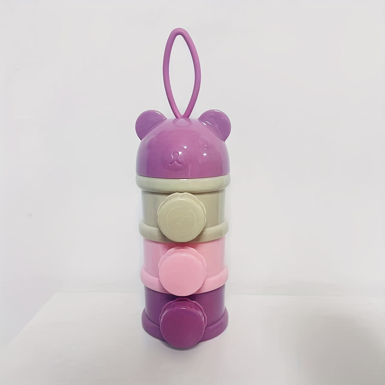 Vierlaagse Draagbare Container met Cartoon Beer Ontwerp | Melk- en Snackcontainer voor Reizende Baby's