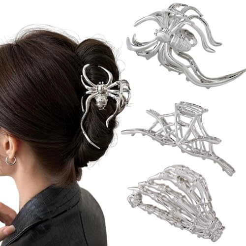 3 stuks spinnenweb schedel haarclips | Grote zwarte haaraccessoires