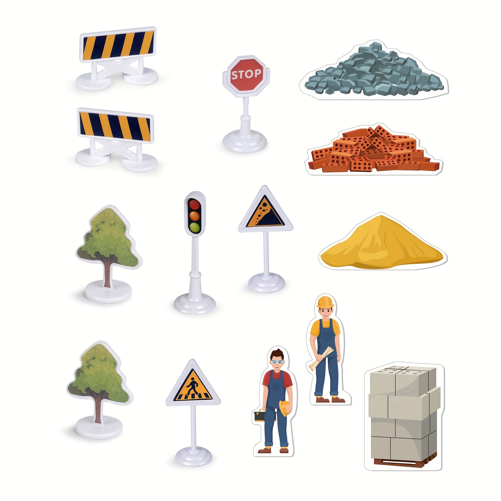 Speelset Bouwvoertuig met Wegborden & Kaarten – Inclusief Willekeurig Voertuig, Educatief Cadeau voor Kinderen