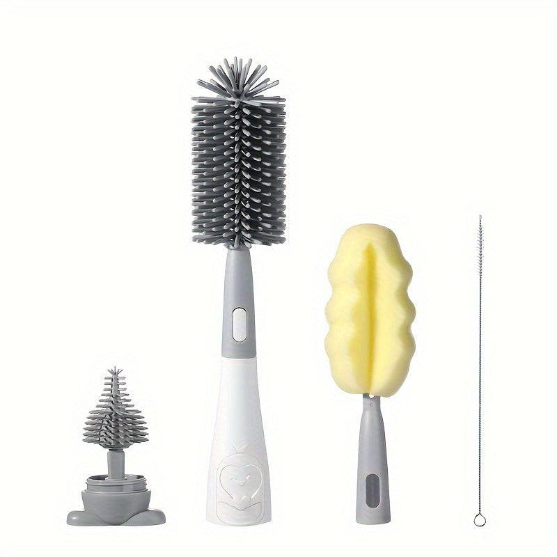 Pinguïn siliconen flessenborstelset | Borstel voor speen en rietjesflessen, reiniger voor bekers