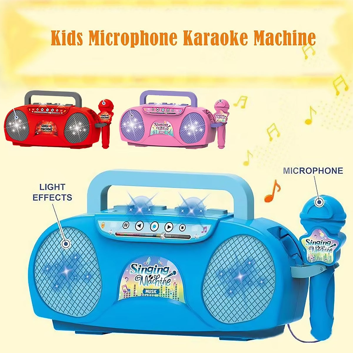 Zingende Ster Karaoke Microfoon Set met Lichteffecten | Educatief Muziekinstrument Speelgoed van ABS-Materiaal, Voor Leeftijd 3+, Beschikbaar in Rood, Blauw, Roze