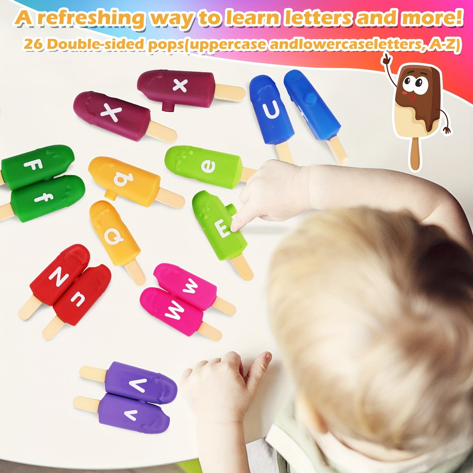 Peuter Alfabet Letters Matching Leerspeelgoed | 26 Stuks Dubbelzijdige ABC Letters | Popsicle Alphabet Match Spel | Kleur Sorting & Fijne Motoriek