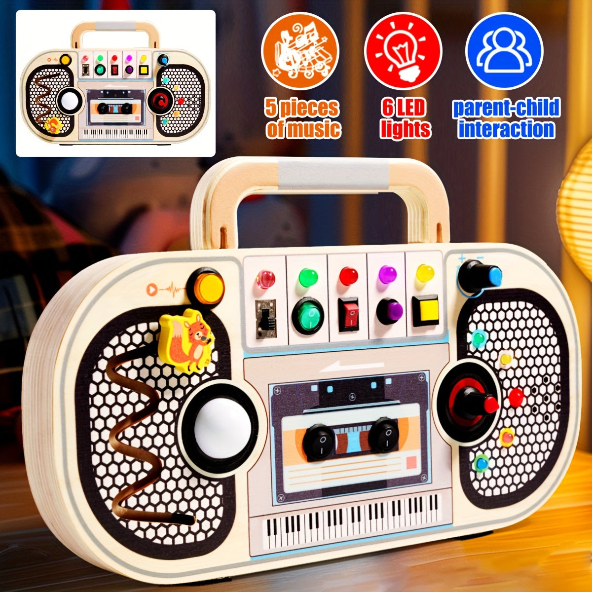 Interactief houten bord voor kinderen | Educatief stuurwiel met LED, muziek en sensorische activiteiten - Perfect reis speelgoed en cadeau voor Kerst/Halloween, assorti kleuren.