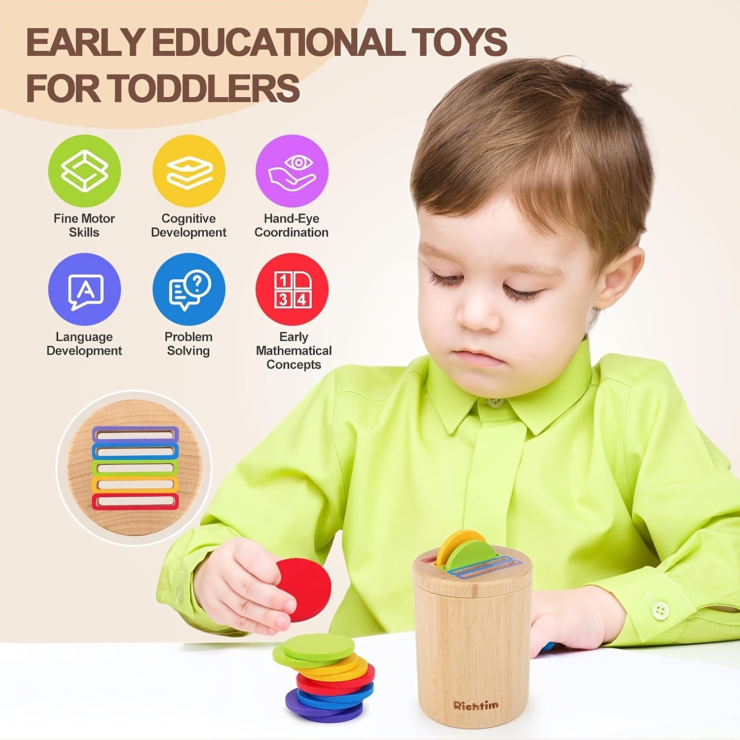 Houten Stapelspeelgoed | Educatief Sensory Spel voor Baby’s (1-3 Jaar)