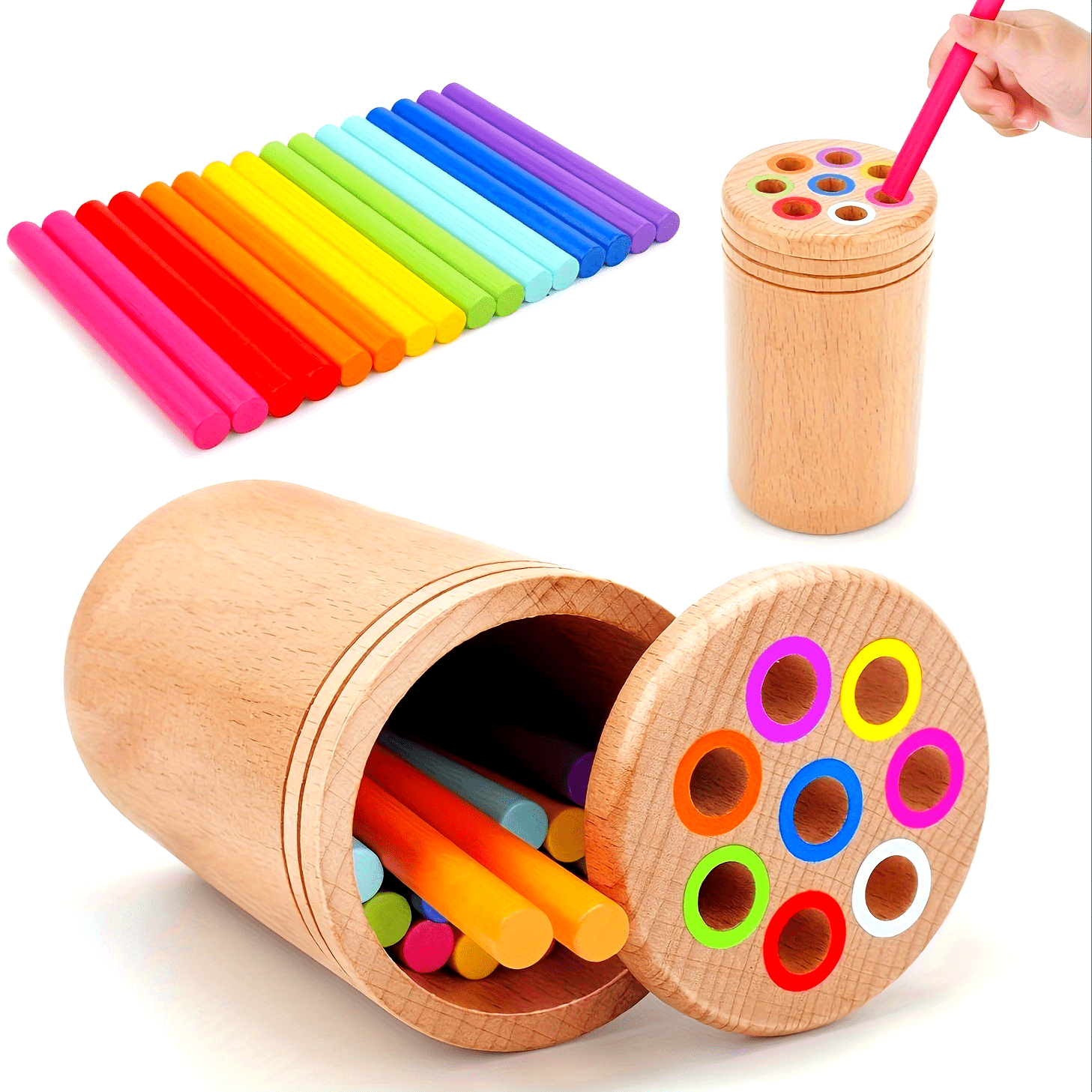 1 Stuk Houten Kleurensorteer Sticks | Educatief Speelgoed voor Peuters (3-6 Jaar)