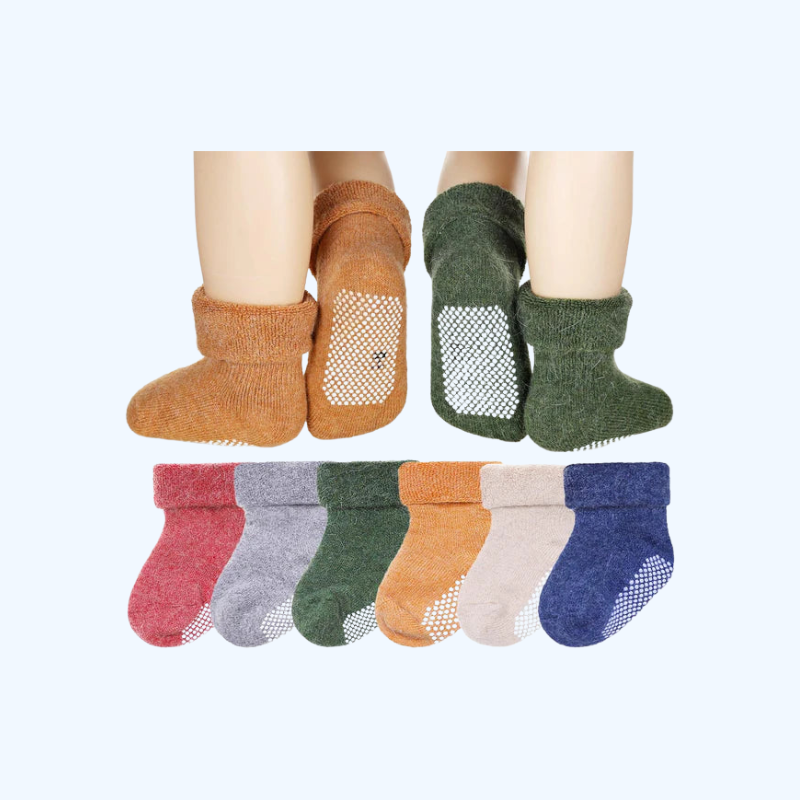6 Paar Babywol Sokken met Grip | Zachte, warme, dikke antislip wintersokken voor peuters, uniseks