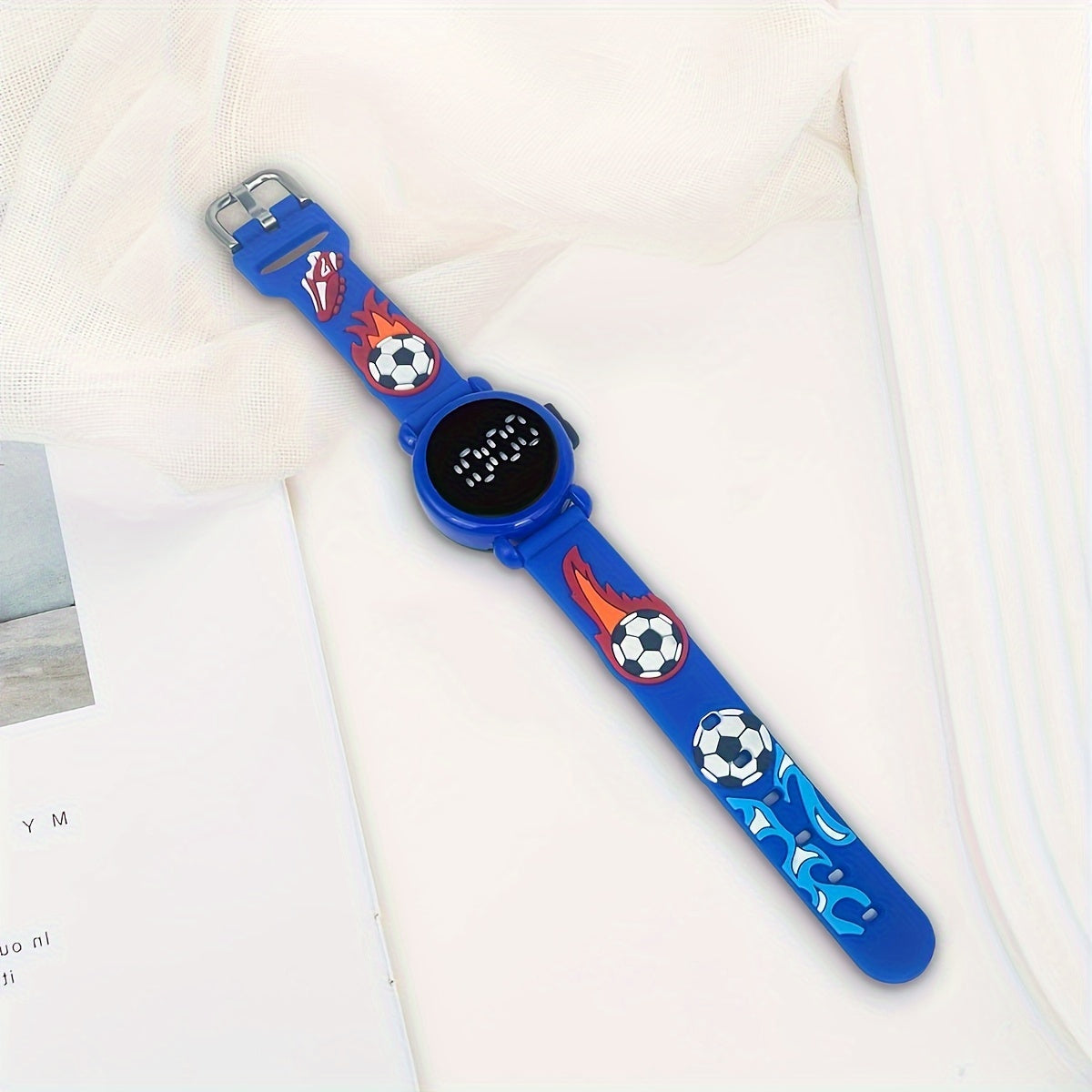 Blauwe LED Soccer Flame Watch – Trendy & Cool Horloge voor Kinderen