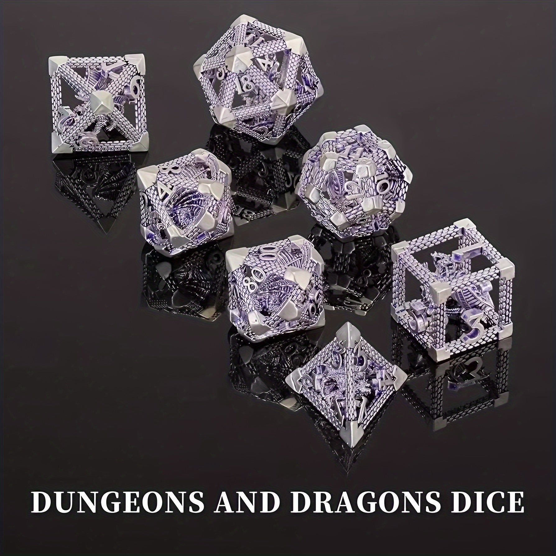Metalen 3D Drakendobbelstenen – D&D RPG en Rekenonderwijs Set