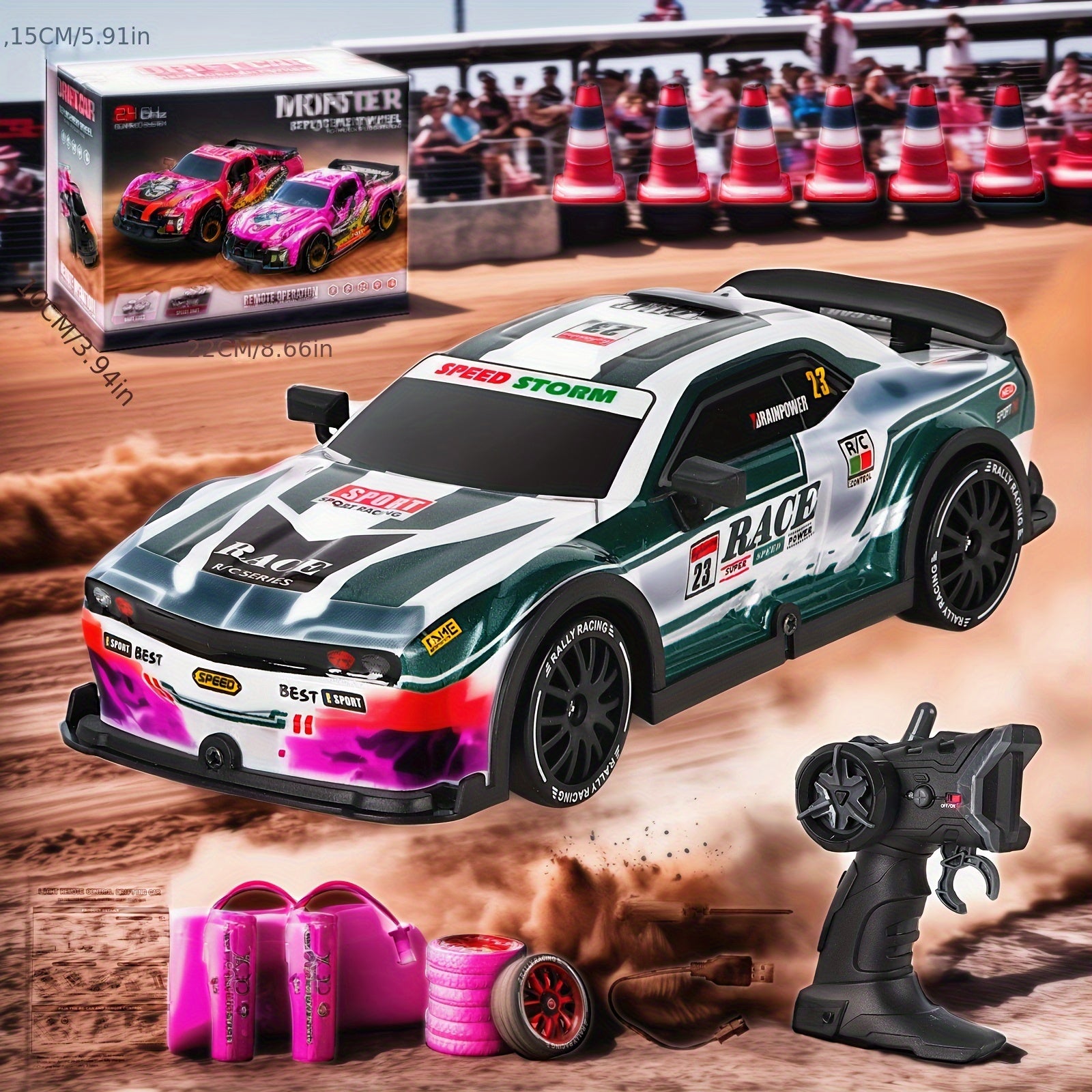 Hoogsnelheids RC Driftauto met Knipperende LED-lampjes – Driftmodus, USB-oplaadbare Li-Po Batterij, Stevig Chassis – Racen voor Kinderen en Volwassenen
