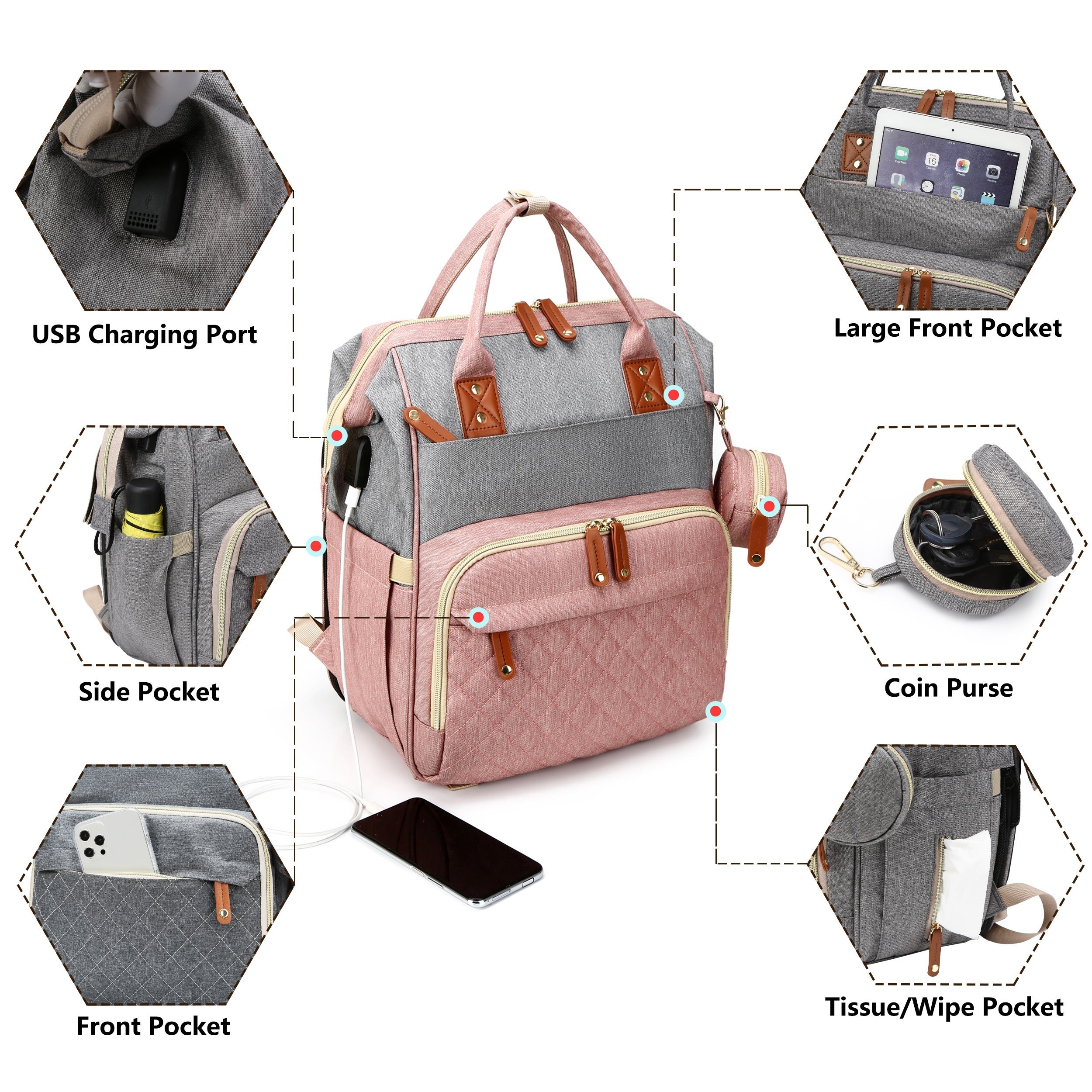 Grote Multifunctionele Waterdichte Luiertas | Trendy Tas met Verschoonstation, Reistas Rugzak