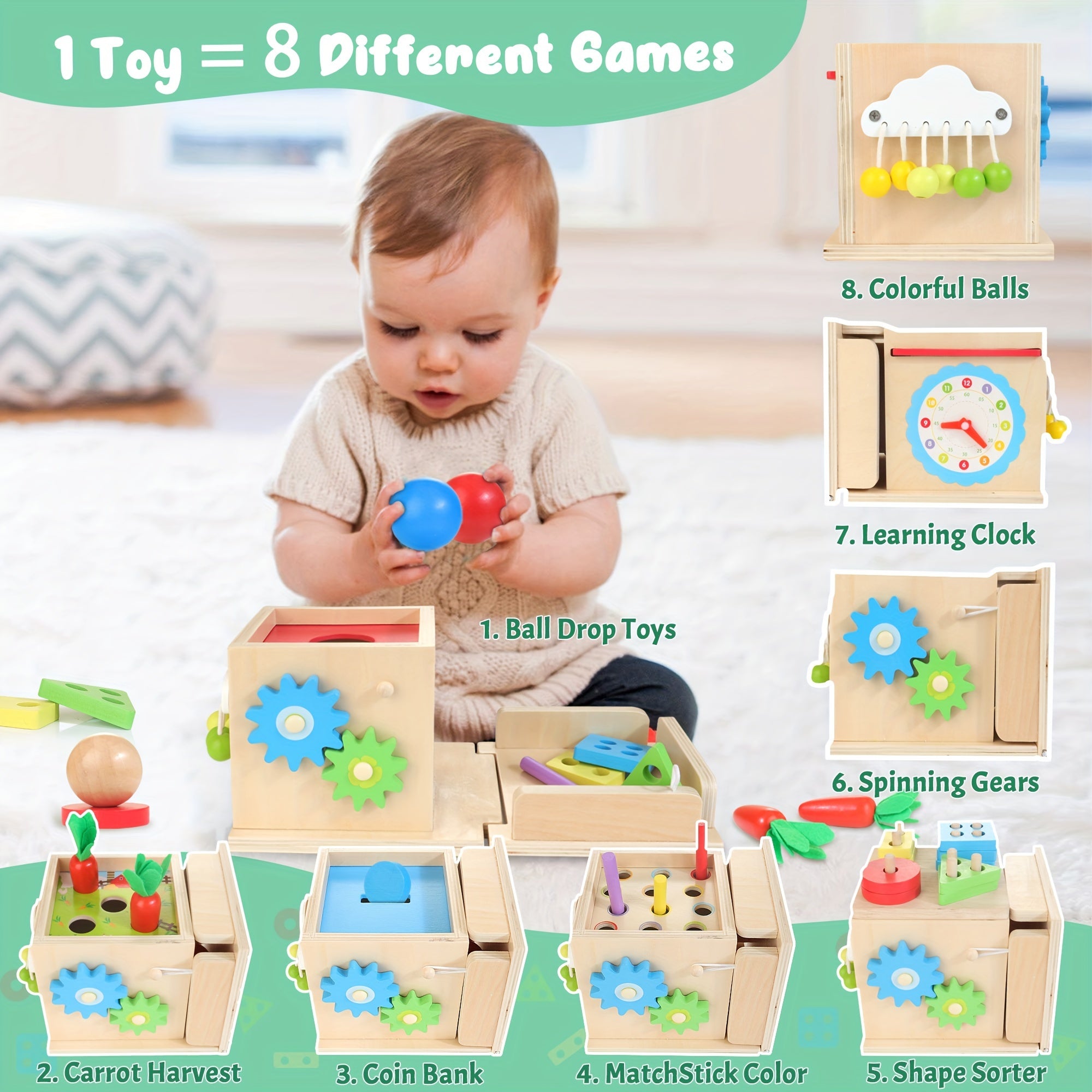 Houten Educatieve Speelset | 8-in-1 Montessori Ontwikkelingsspeelgoed