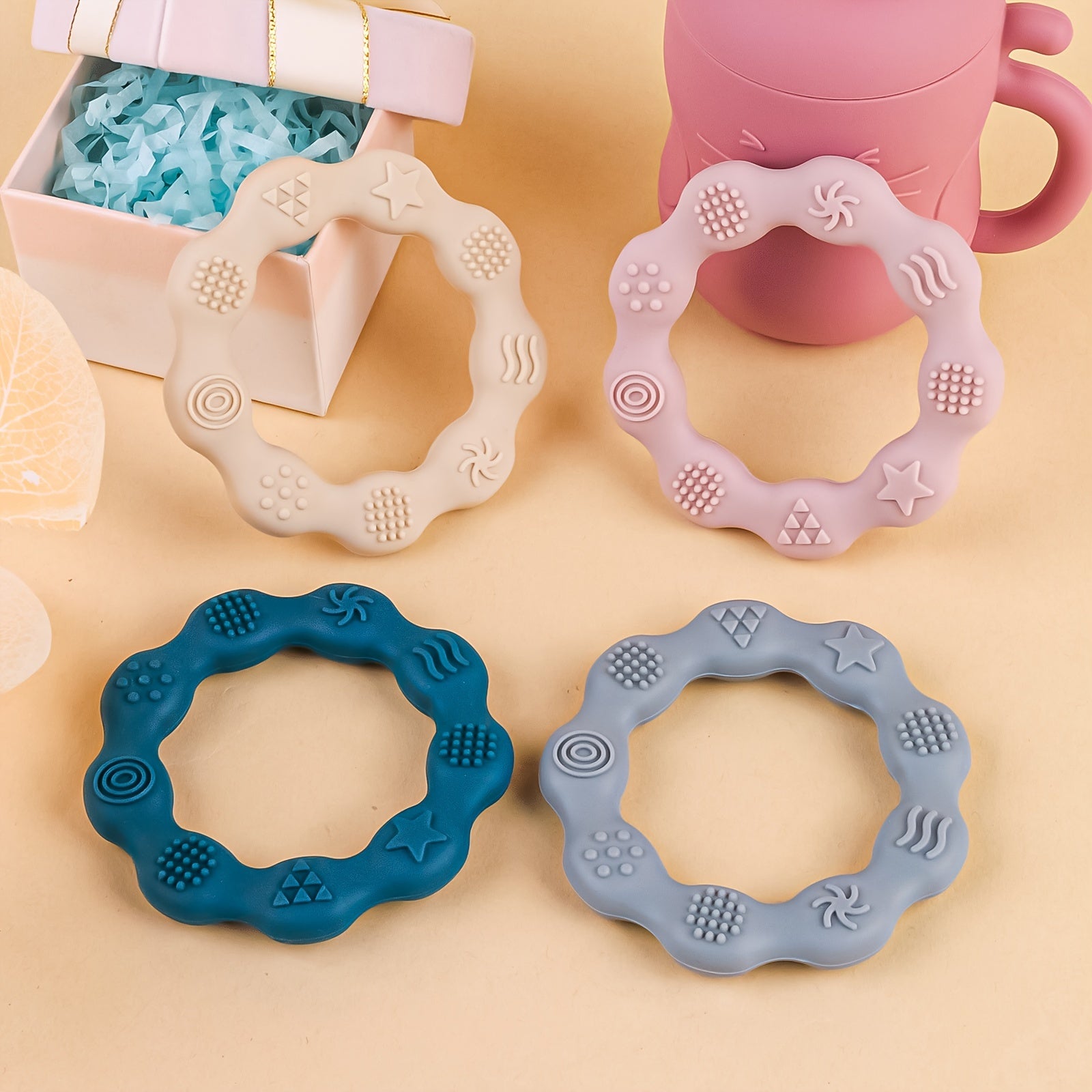 Siliconen Bijtring Ring | BPA Vrije Zachte en Getextureerde Bijtspeeltjes voor Baby’s 0 tot 2 Jaar