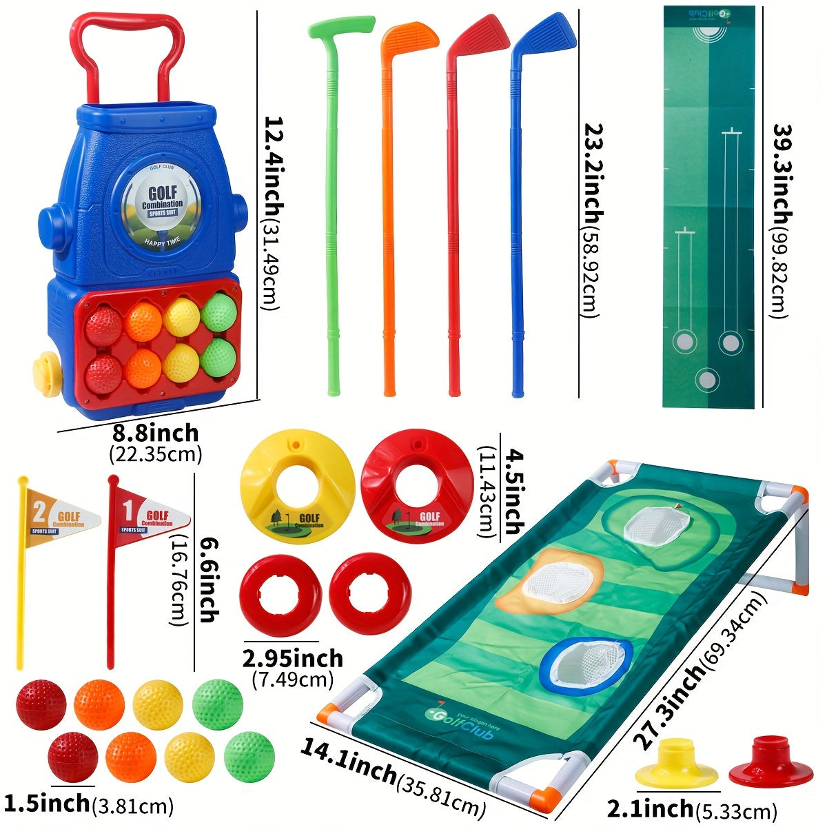 Golf Speelset voor Kinderen – Inclusief 8 Ballen, Golfbord en Mat, Indoor & Outdoor, Leuk voor Feestdagen