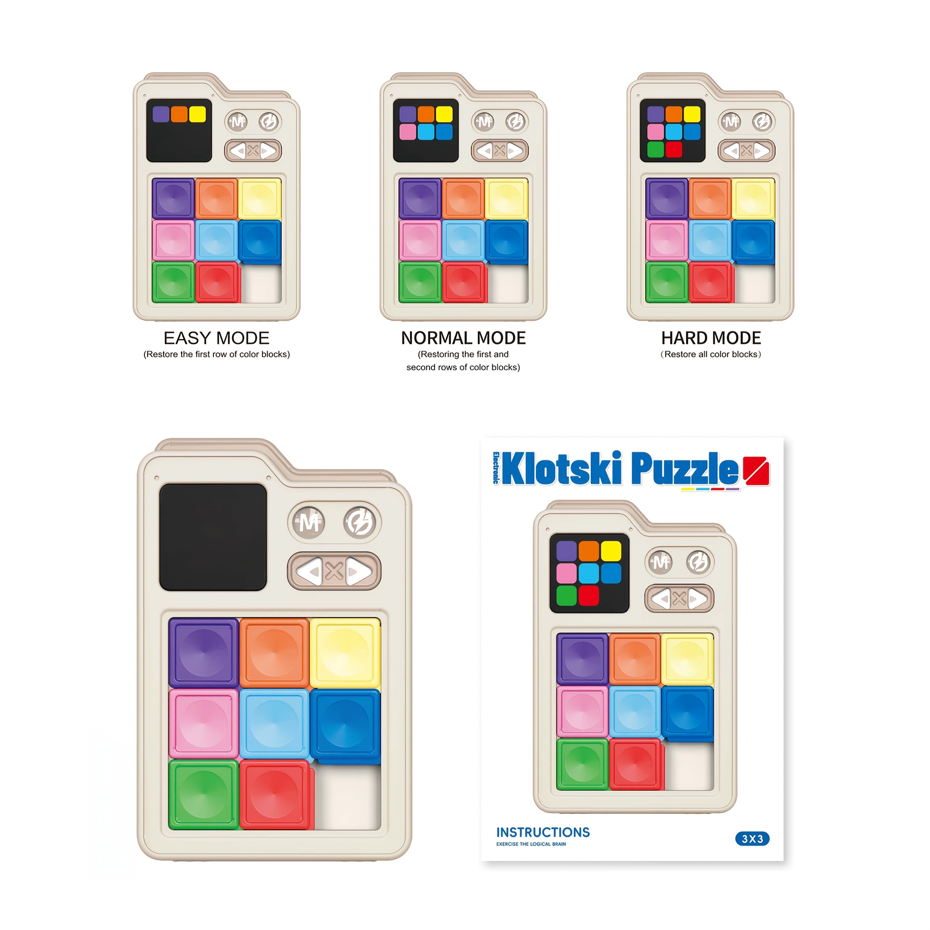 Puzzle Coulissant Électronique "Smart Klotski" pour Enfants 6 Ans et Plus - Jeu Cérébral Interactif avec Niveaux de Difficulté Progressifs