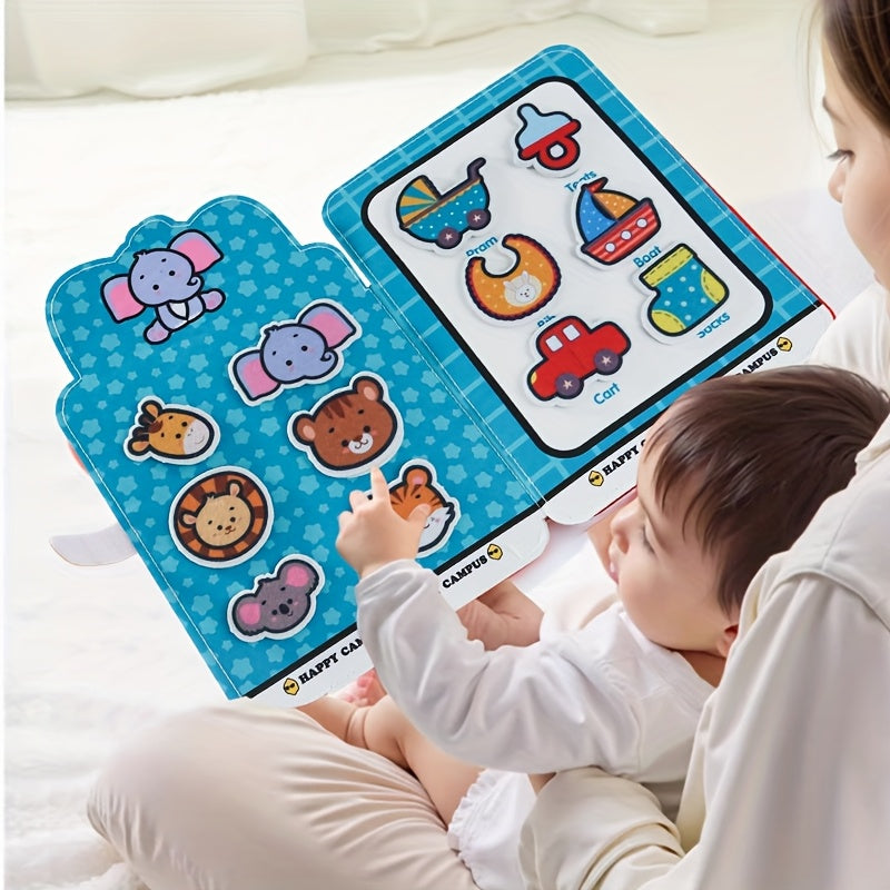 Interactief Baby Stickerboek | Herbruikbaar Educatief Speelgoed | Dieren, Voertuigen & Eten Thema’s | Vroege Leren
