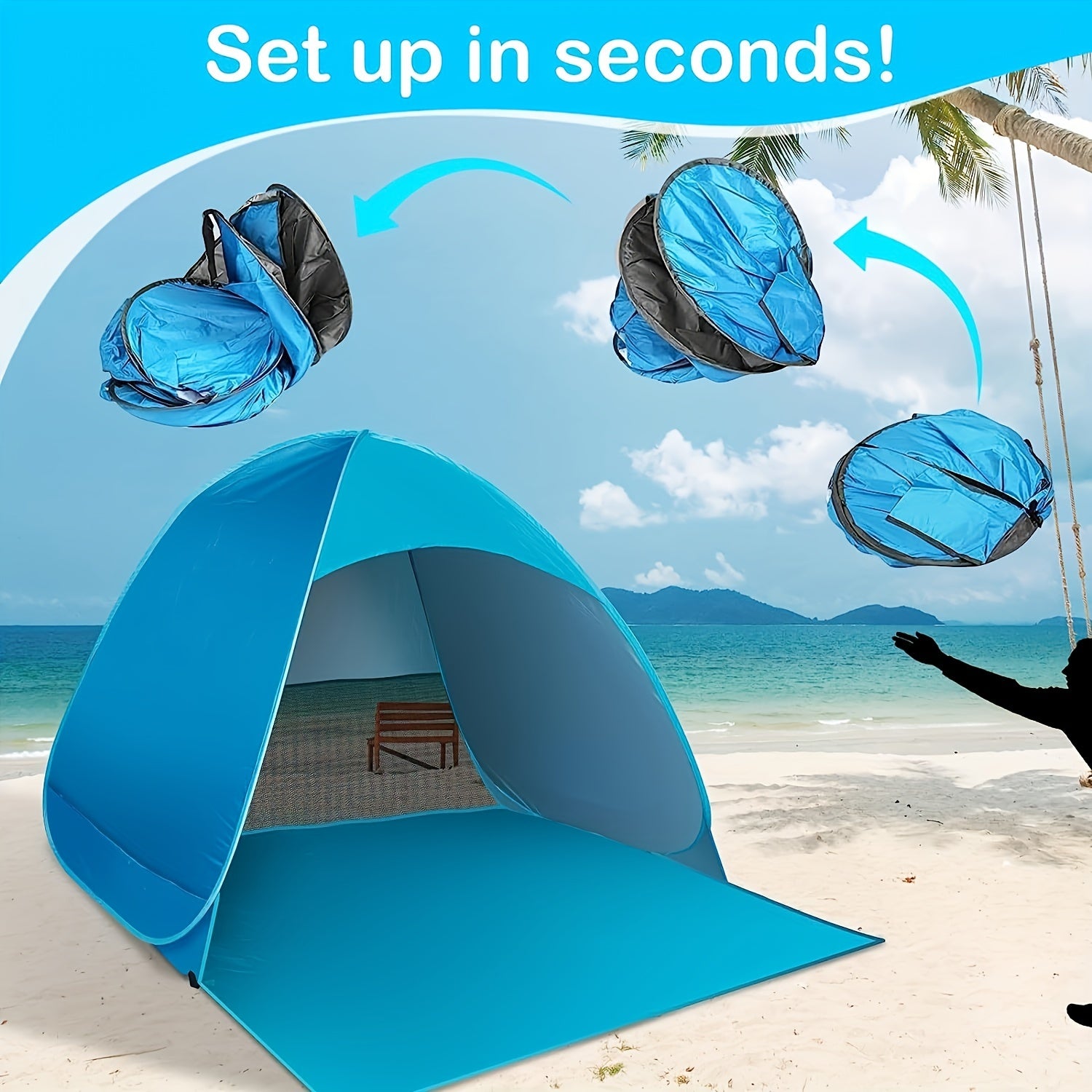 Draagbare Pop-up Strandtent – UPF 50+ UV-bescherming, Inclusief 6 Haringen | Perfect voor Outdoor & Feestdagen