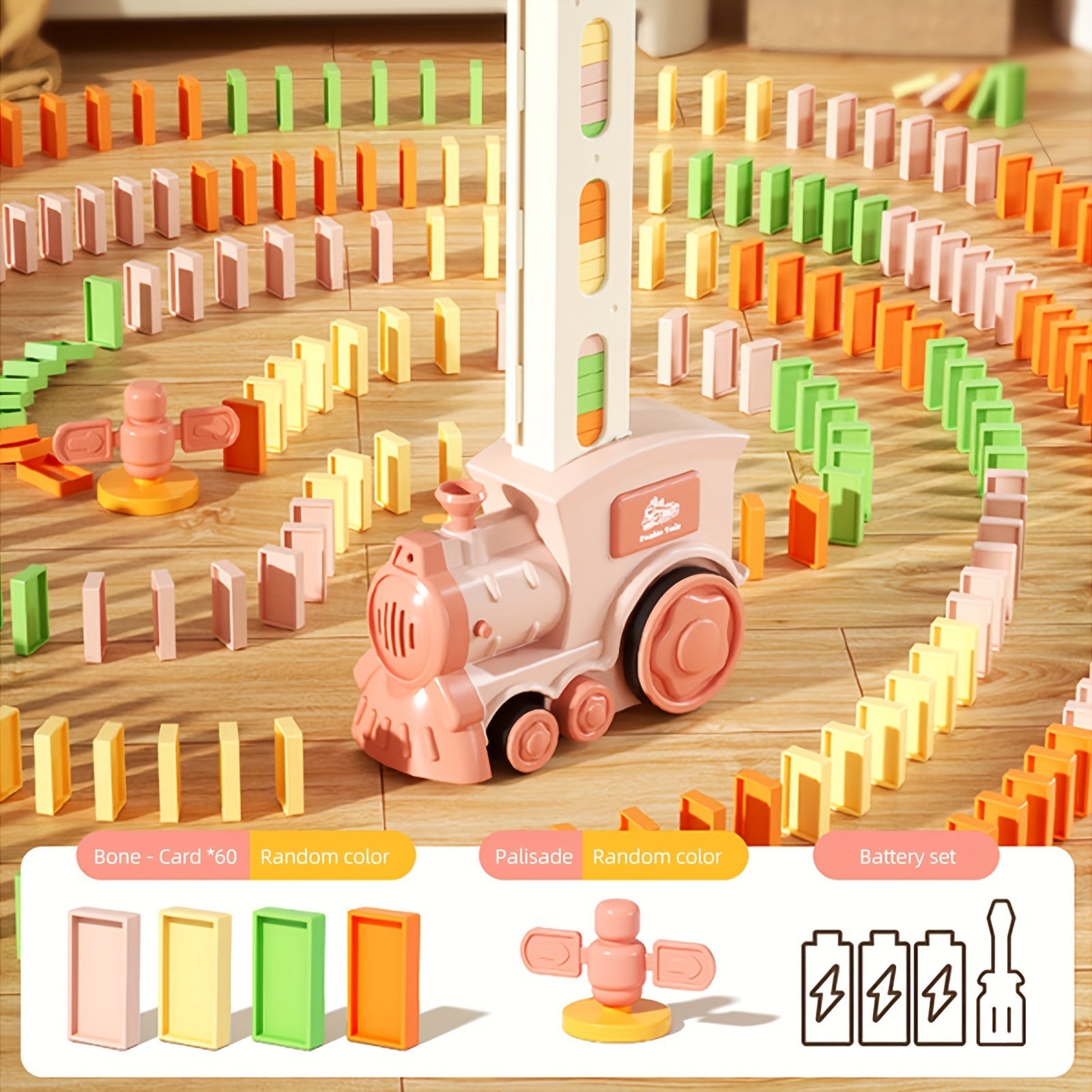 Automatische dominotrein | Creatief speelgoed met licht en geluid, bouwstenenset voor kinderen