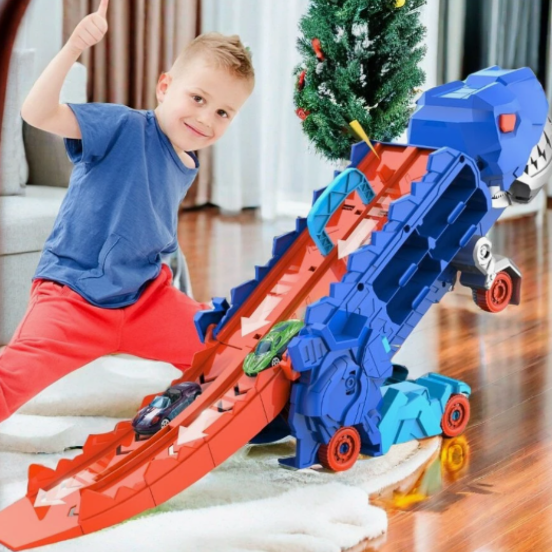 Dinosaurus Transporttruck met Racebanen 3-in-1 speelset met autotransport, opslag en racebanen | Dynamisch speelgoed voor kinderen