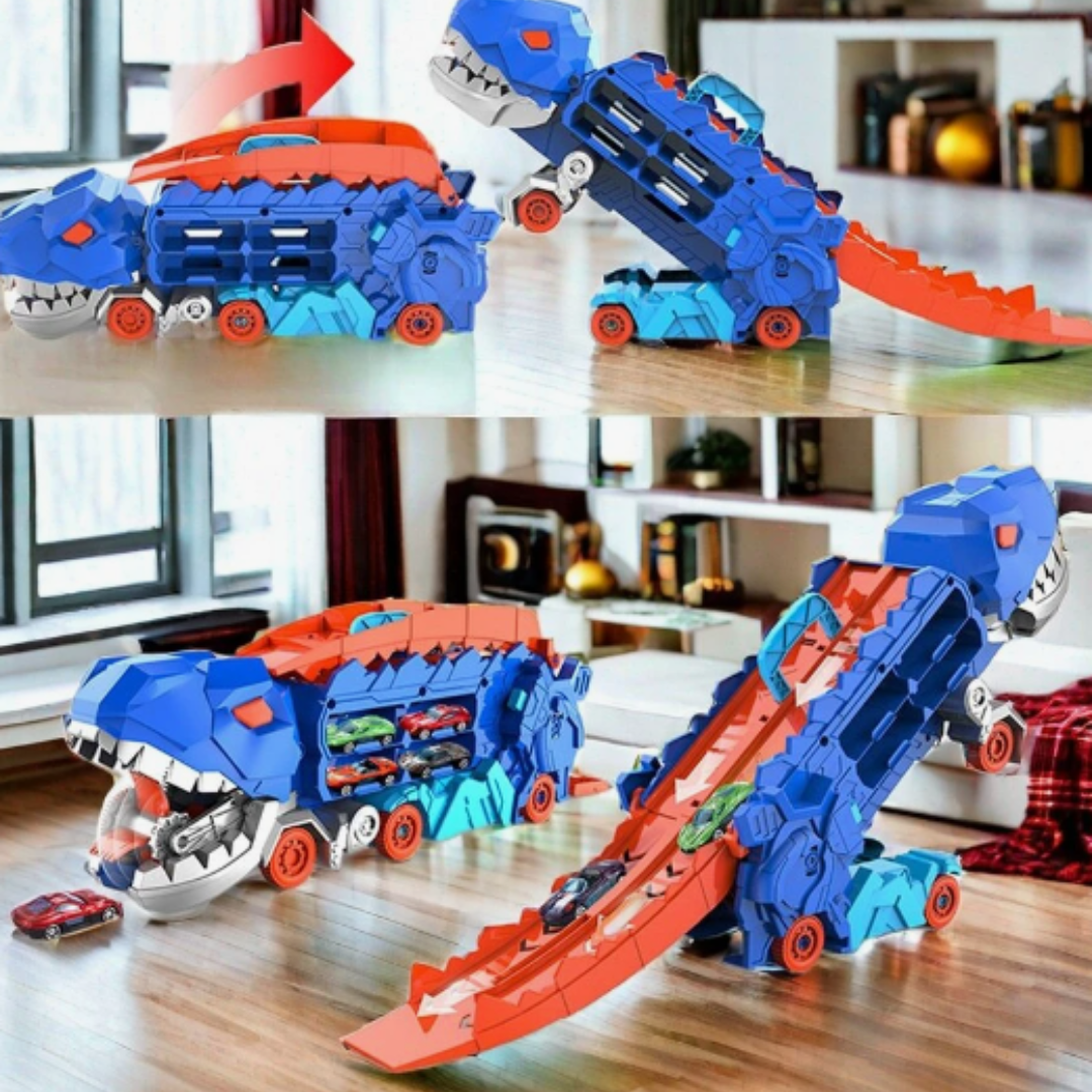 Dinosaurus Transporttruck met Racebanen 3-in-1 speelset met autotransport, opslag en racebanen | Dynamisch speelgoed voor kinderen
