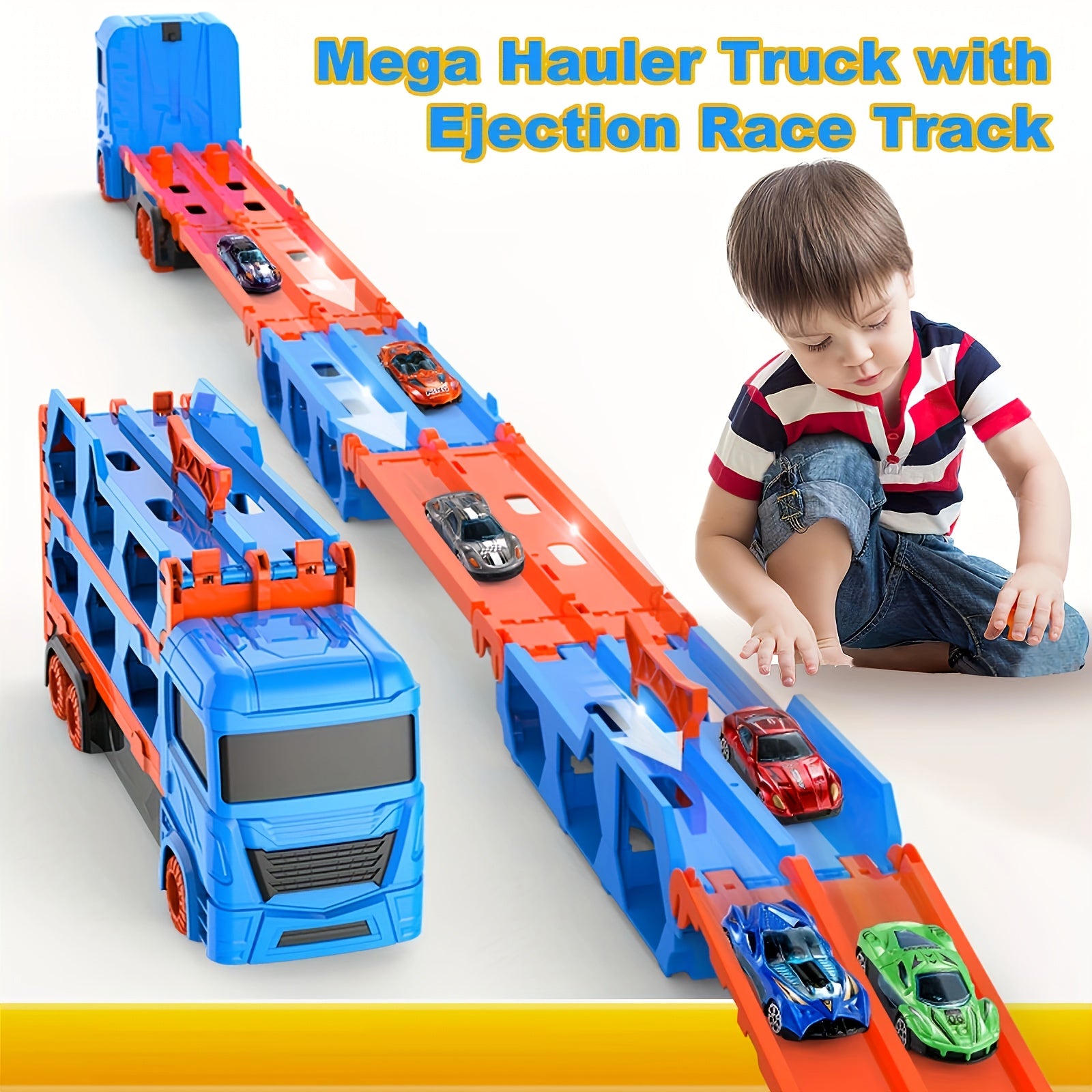 Grote Opvouwbare Racebaan | Set van 6 Transformerende Auto’s, Opbergcontainer Vrachtwagen met Legering, Perfect Cadeau voor Halloween & Kerst