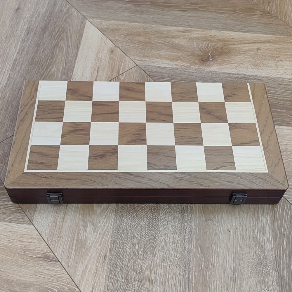 30.5 cm Groot Houten Schaak- en Damspel – Opvouwbaar Strategie Bordspel met Luxe Opbergdoos