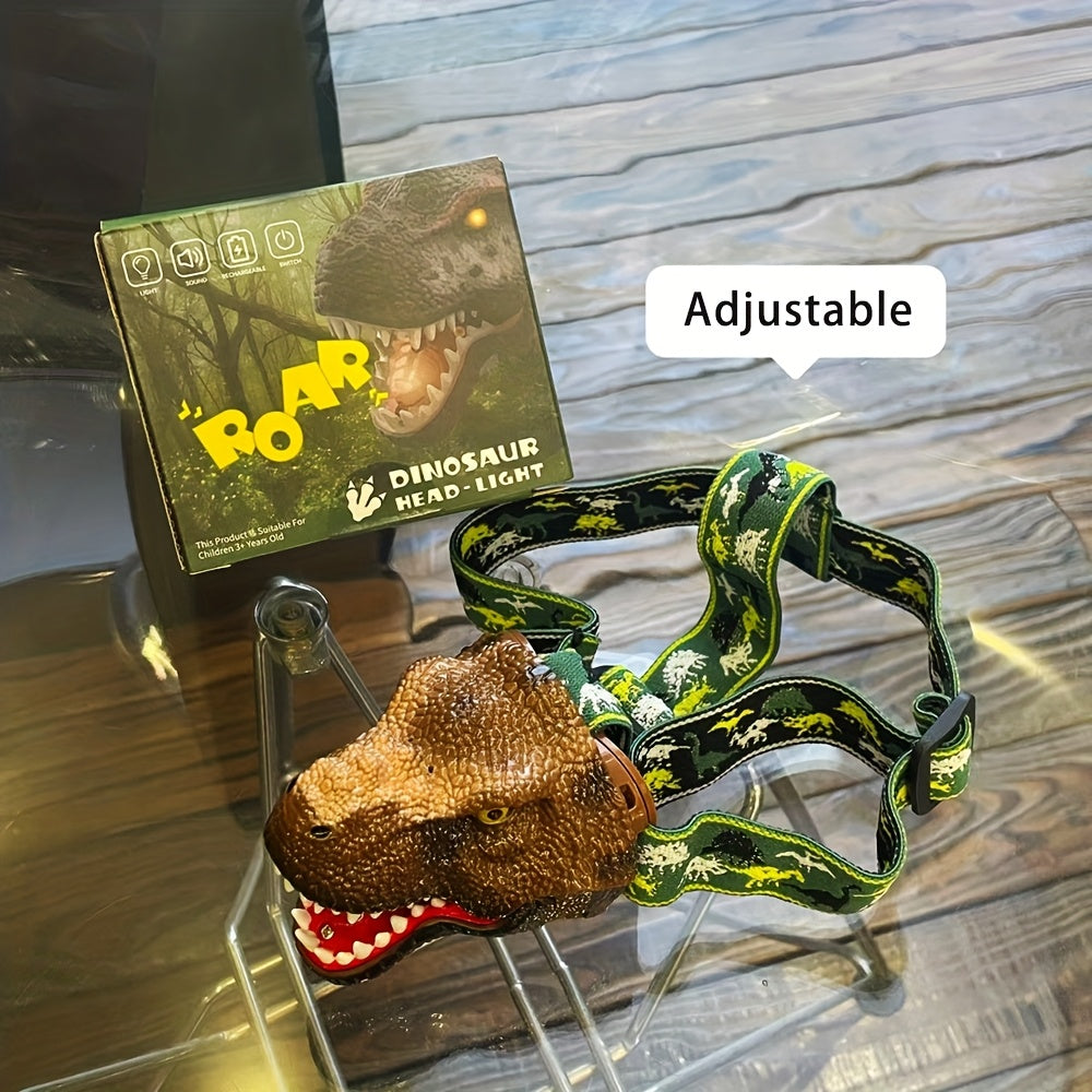 Brullende Dinosaurus LED Hoofdlamp – Oplaadbaar & Verstelbaar met Realistisch Design