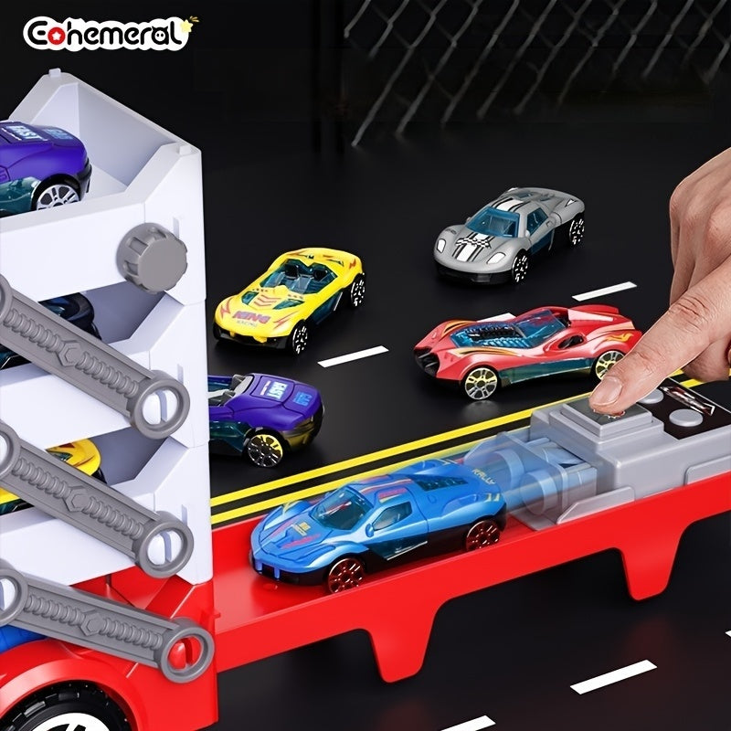 Brandweer Auto met Transformerende Racebaan | Inertiële Mini Auto's & Tracks | Rood Cadeau Speelgoed voor Verjaardag & Kerst | Raceplezier