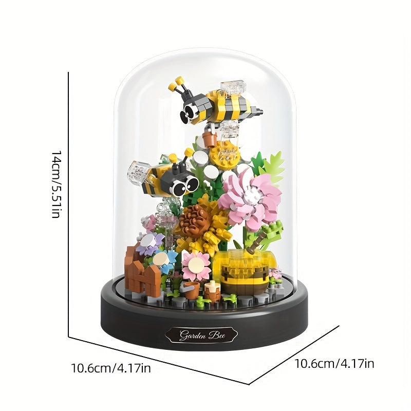 588pcs With Dust Cover Garden Bee Flowers Sweet Talk Creative Building Blocks Decoration Toy, Fun Building Blocks, Interlocking Building Block, Holiday Gift halloween, christmas gift