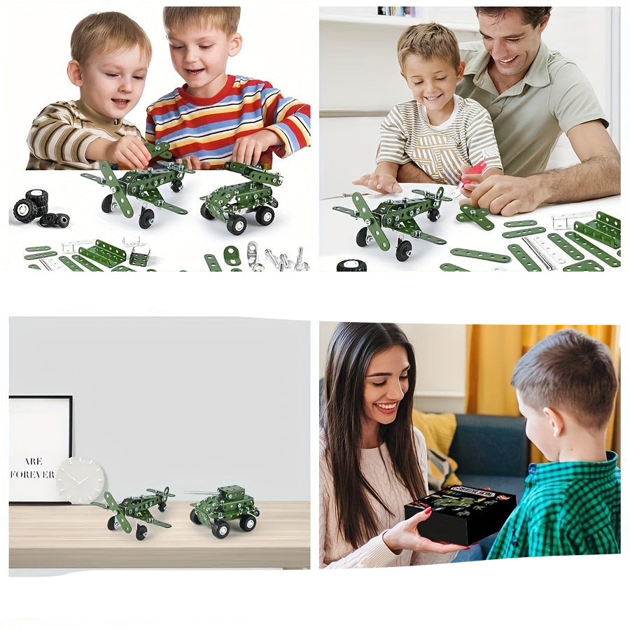 Bouwblokken Speelgoed | Educatieve 4-in-1 Militaire Serie Modellen | Metaal & Montage Kits