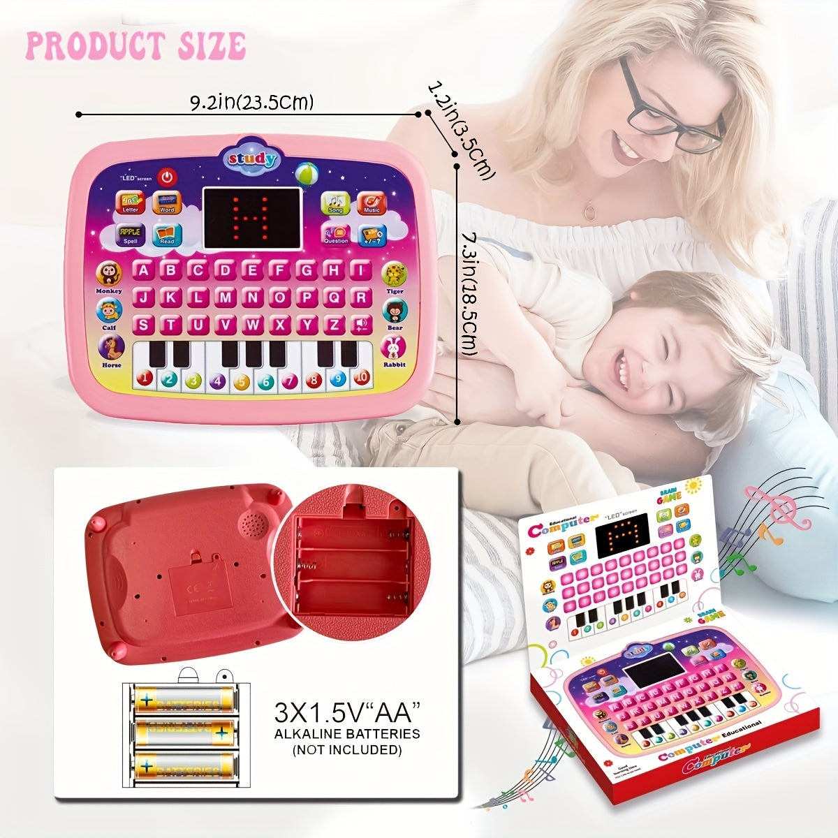Montessori Tablet Leerpad met LED Scherm | Educatieve Tablet om Alfabet, Nummers, Woorden, Muziek en Rekenen te Leren, Interactief Elektronisch Speelgoed voor Jongens & Meisjes