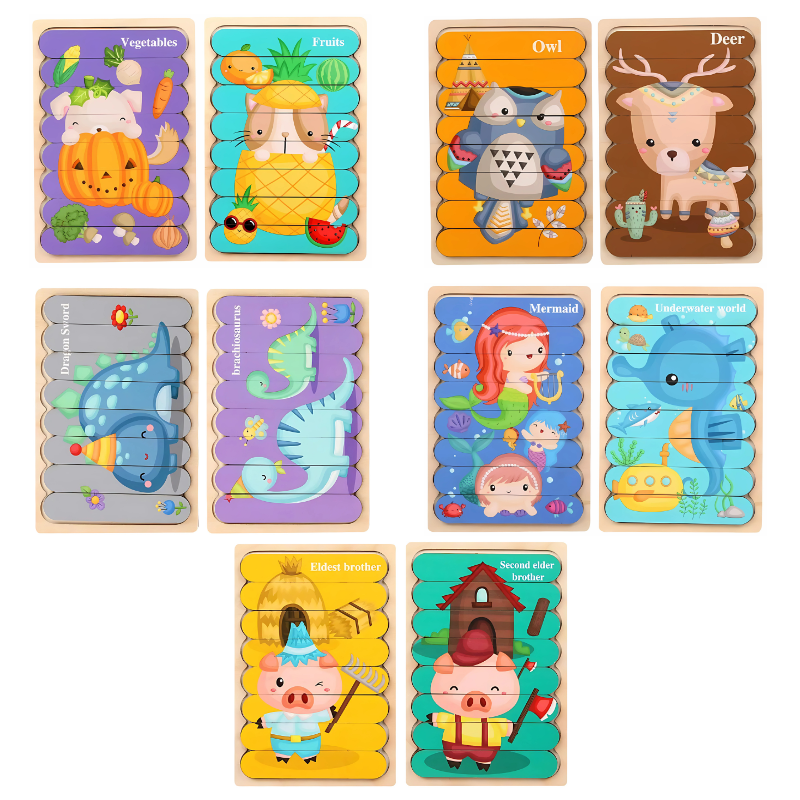 Houten Dierenpuzzel Set | Educatief Montessori Speelgoed – Vorm- & Dierherkenning voor Peuters