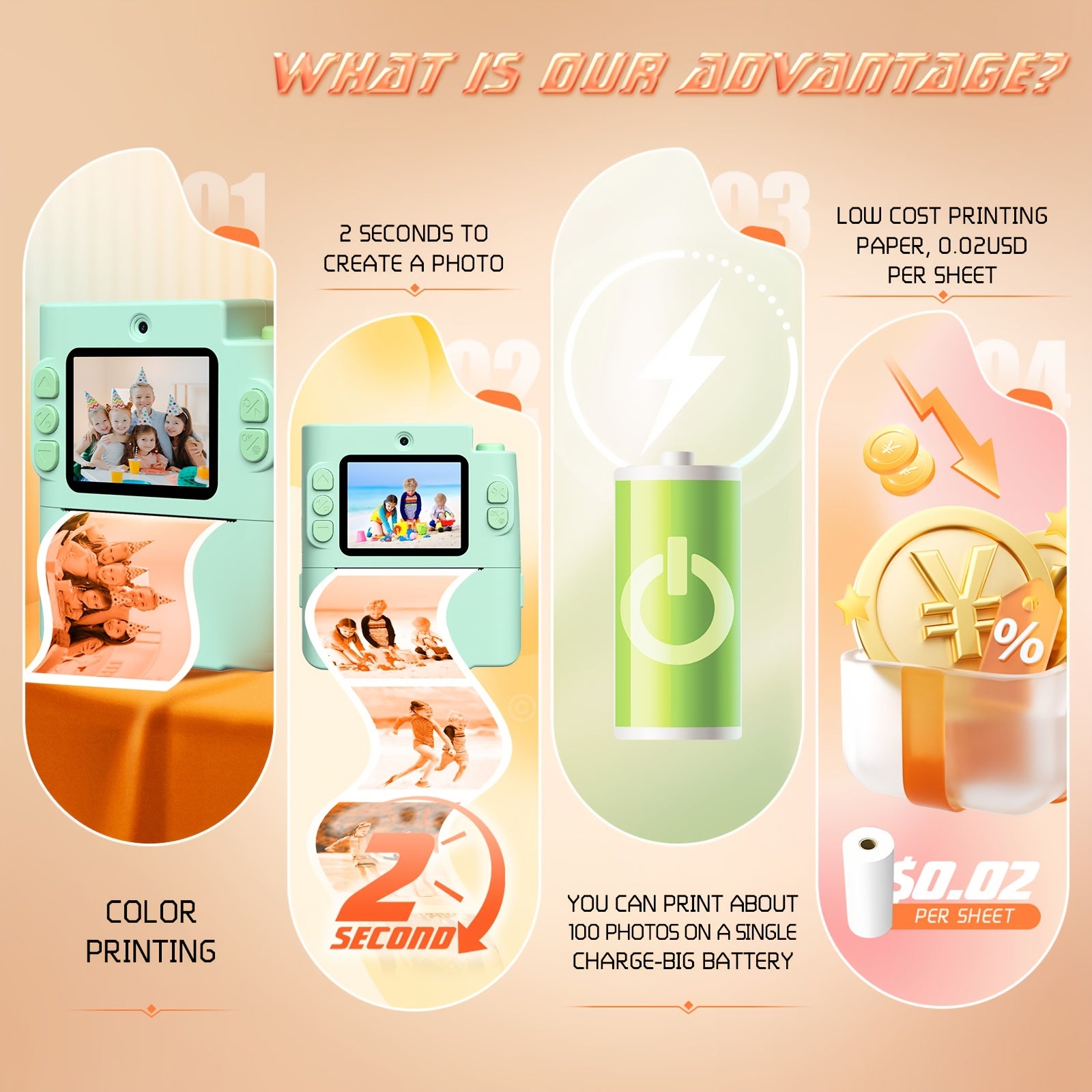 Multifunctionele kindercamera|Video, foto & printfunctie – cadeau 4-12 jr