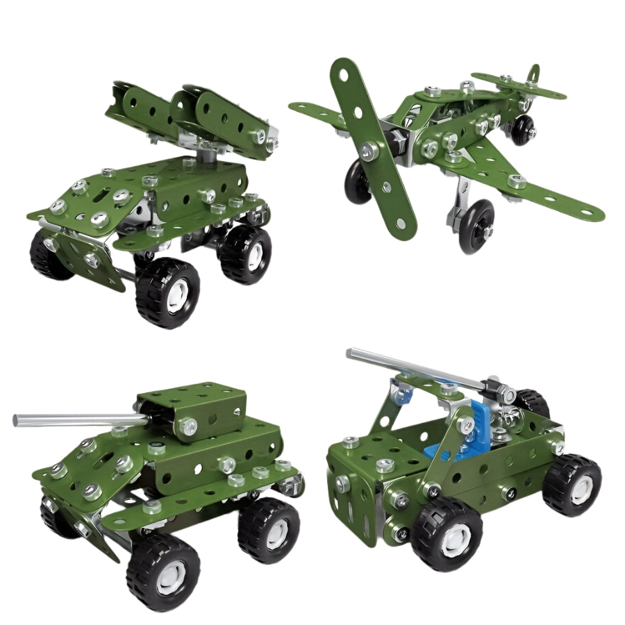 Bouwblokken Speelgoed | Educatieve 4-in-1 Militaire Serie Modellen | Metaal & Montage Kits