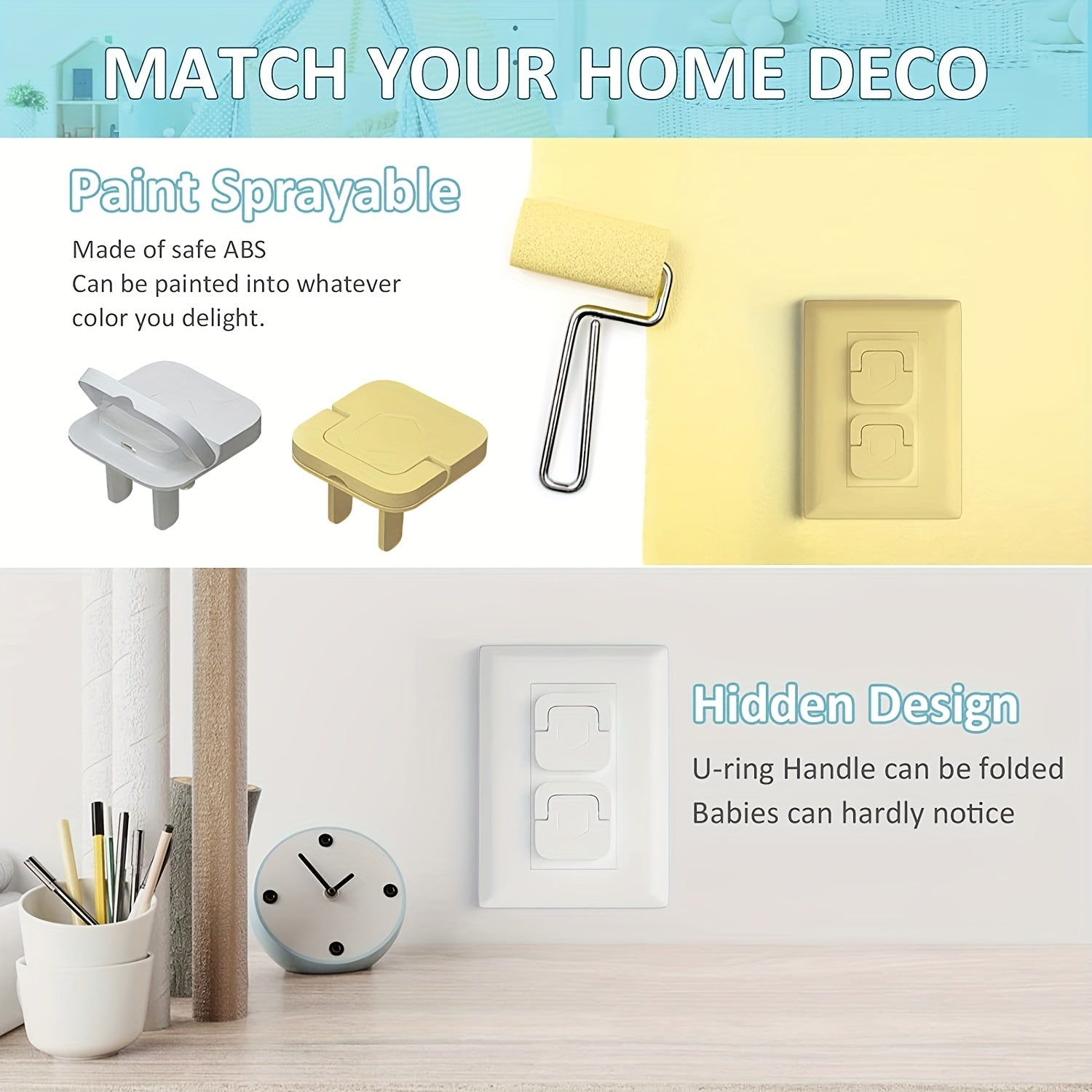 12 Stuks Stopcontactbeschermers Kindveiligheid | Kindveilige Elektrische Stekkerbeschermers met Verborgen Handvat Vierkante Stopcontactafdekking voor Stopcontacten Peuterbescherming