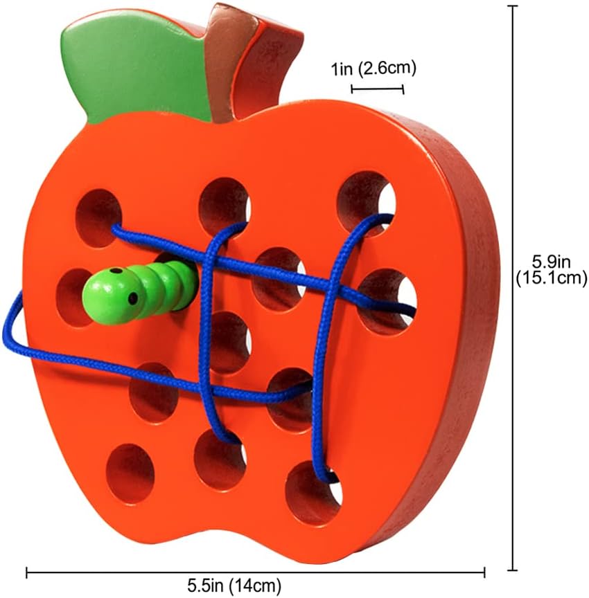 Houten Montessori Speelgoed | Houten Rijgspel Appel | Ontwikkeling van Motorische Vaardigheden voor Kinderen 3-5 Jaar