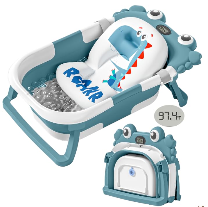 Inklapbaar babybad met thermometer | draagbaar opvouwbaar reisbad 0-36 maanden