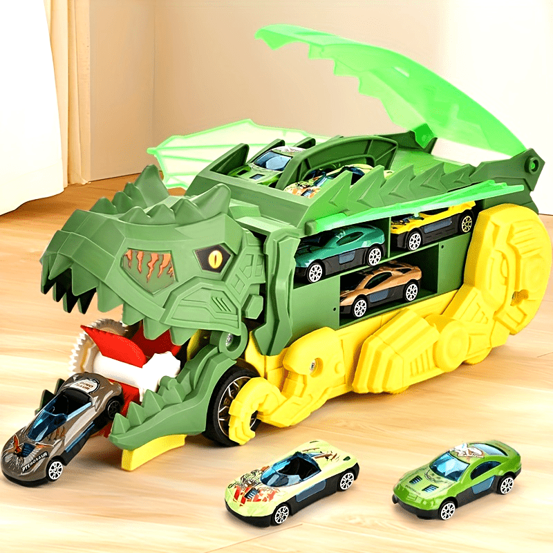 Dinosaurus Truck Speelset | T-Rex Auto Eet Speelgoed met 6 Mini Auto's | Metaal en Kunststof | Verjaardag, Halloween of Kerstcadeau