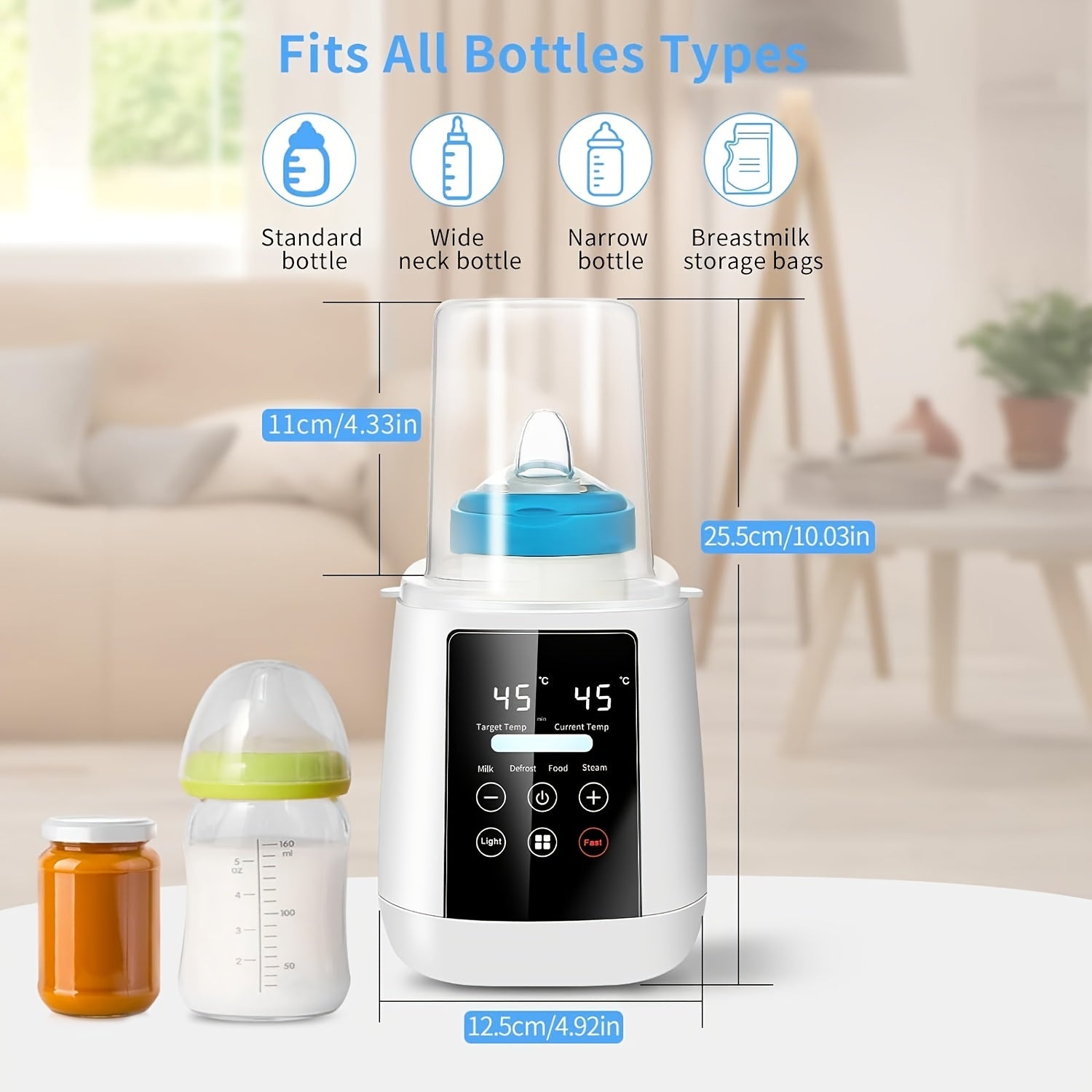 Babyfles Melkverwarmer en Sterilisator | 6-in-1 met Digitale LCD Slimme Temperatuurregeling en Automatische Uitschakeling voor Moedermelk