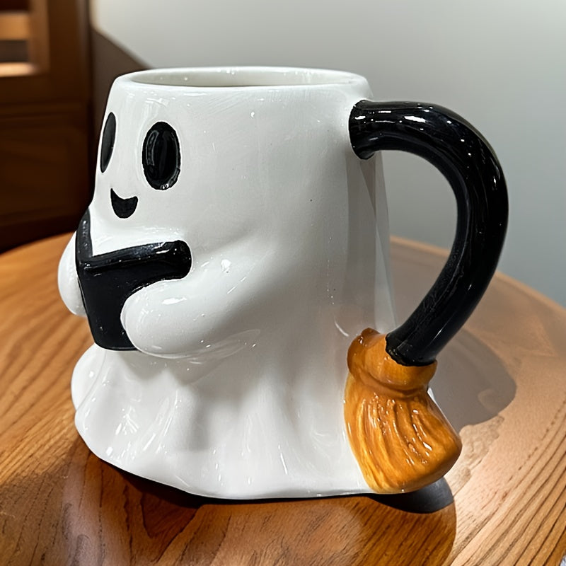 Leuke Halloween Mok met Lachend Spookje - Keramische Koffiebeker als Cadeau of Decoratie - Griezelige Theemok voor Thuis en op Kantoor