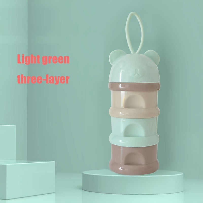 Vierlaagse Draagbare Container met Cartoon Beer Ontwerp | Melk- en Snackcontainer voor Reizende Baby's