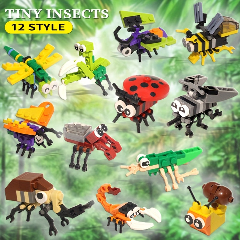 12-delige insecten bouwstenen - educatief speelgoed met kleine deeltjes dieren modellen | creatief & interactief