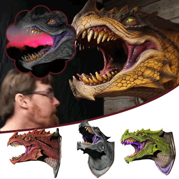 Epische Drakenkop Muurdecoratie met Rook en LED Vuur - Handgemaakt Fantasy Kunstwerk voor aan de Muur - Uniek Cadeau voor DND en Fantasy Liefhebbers