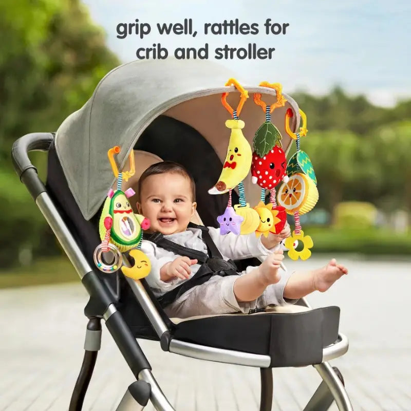 4-delige Baby Wagenspiraal Rammelaar | Pluche Speelgoed met Fruitdesign en Bevestiging