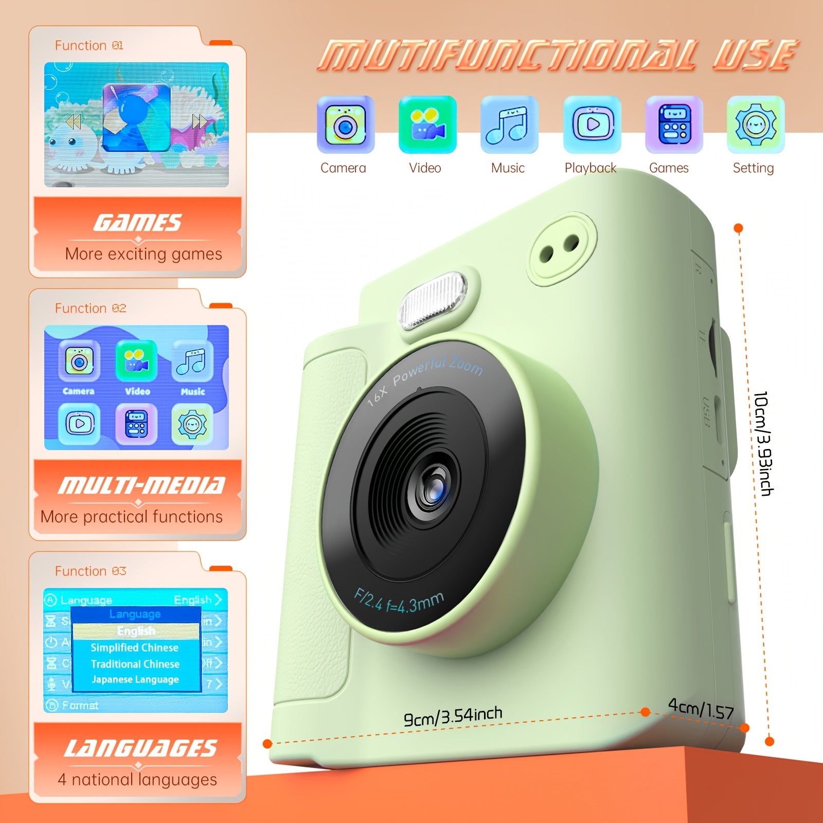 Multifunctionele kindercamera|Video, foto & printfunctie – cadeau 4-12 jr