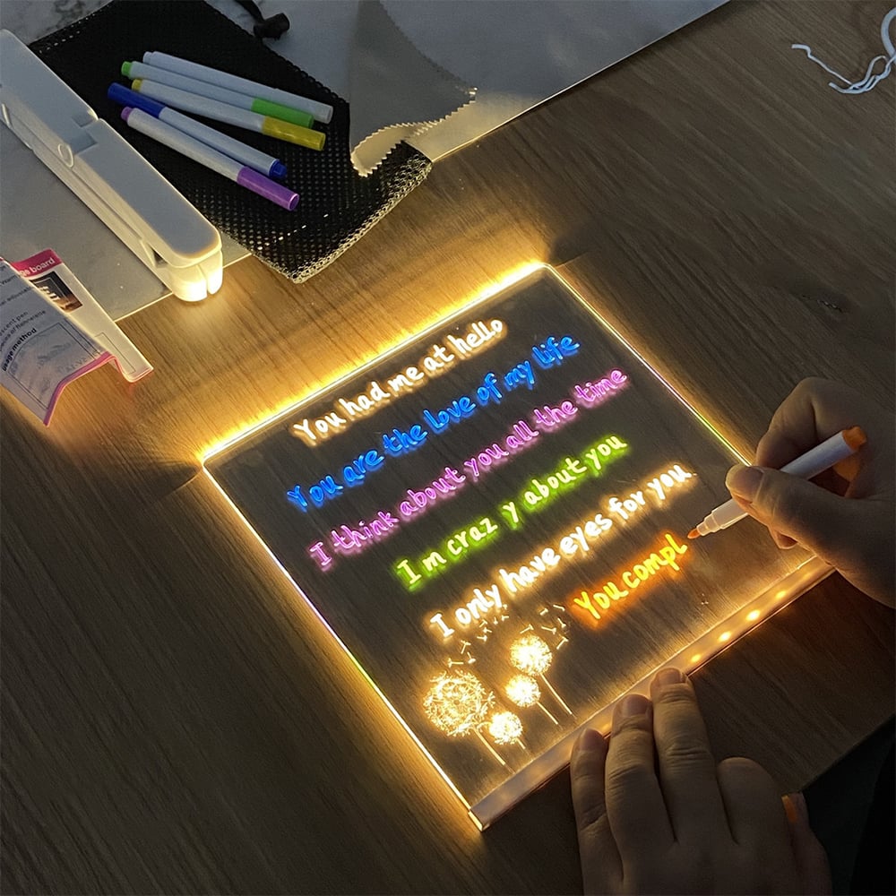 LED notitiebord met kleuren | Helder acryl droog uitwisbord met licht Voor kinderen en volwassenen