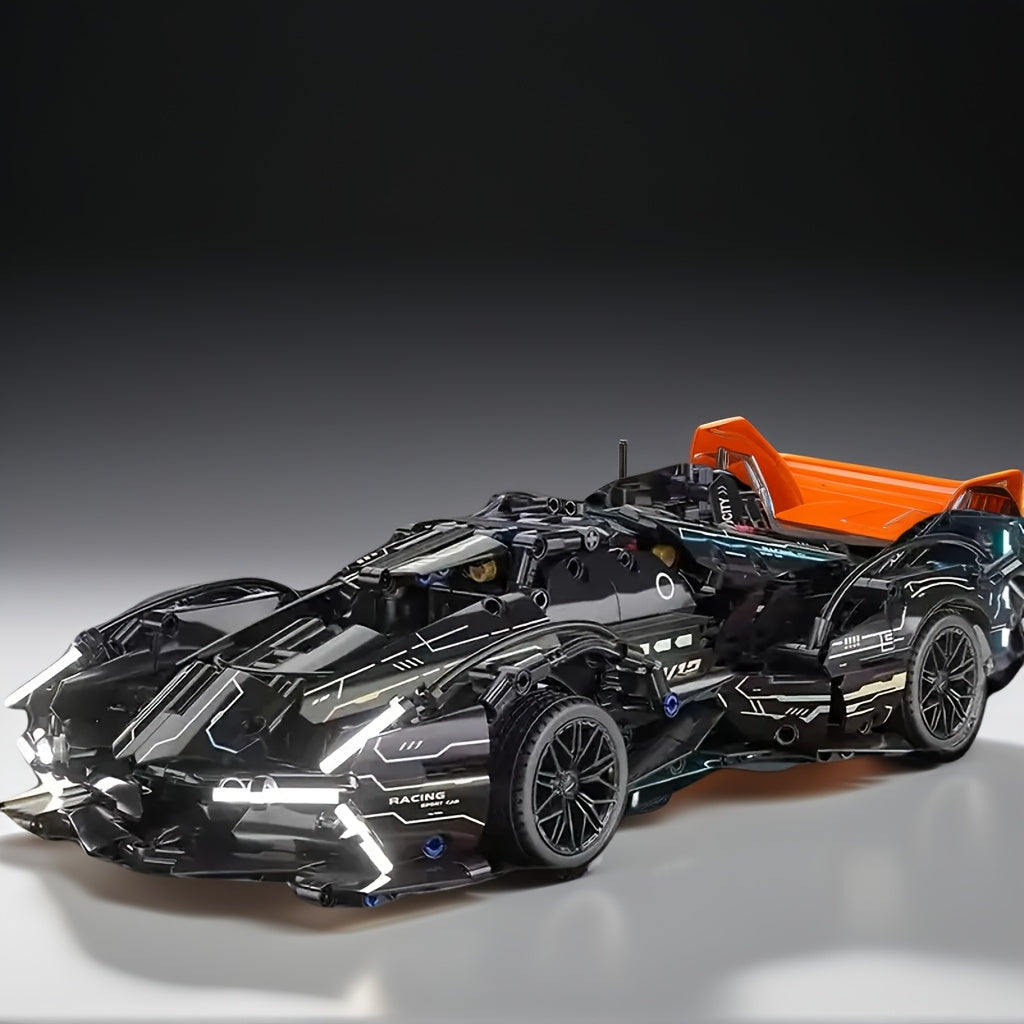 DIY Bouwset 1330 Stuks – Zwarte Sportauto in Blokken, Racewagen voor Kinderen & Volwassenen, Cadeau voor Kerst & Verjaardag