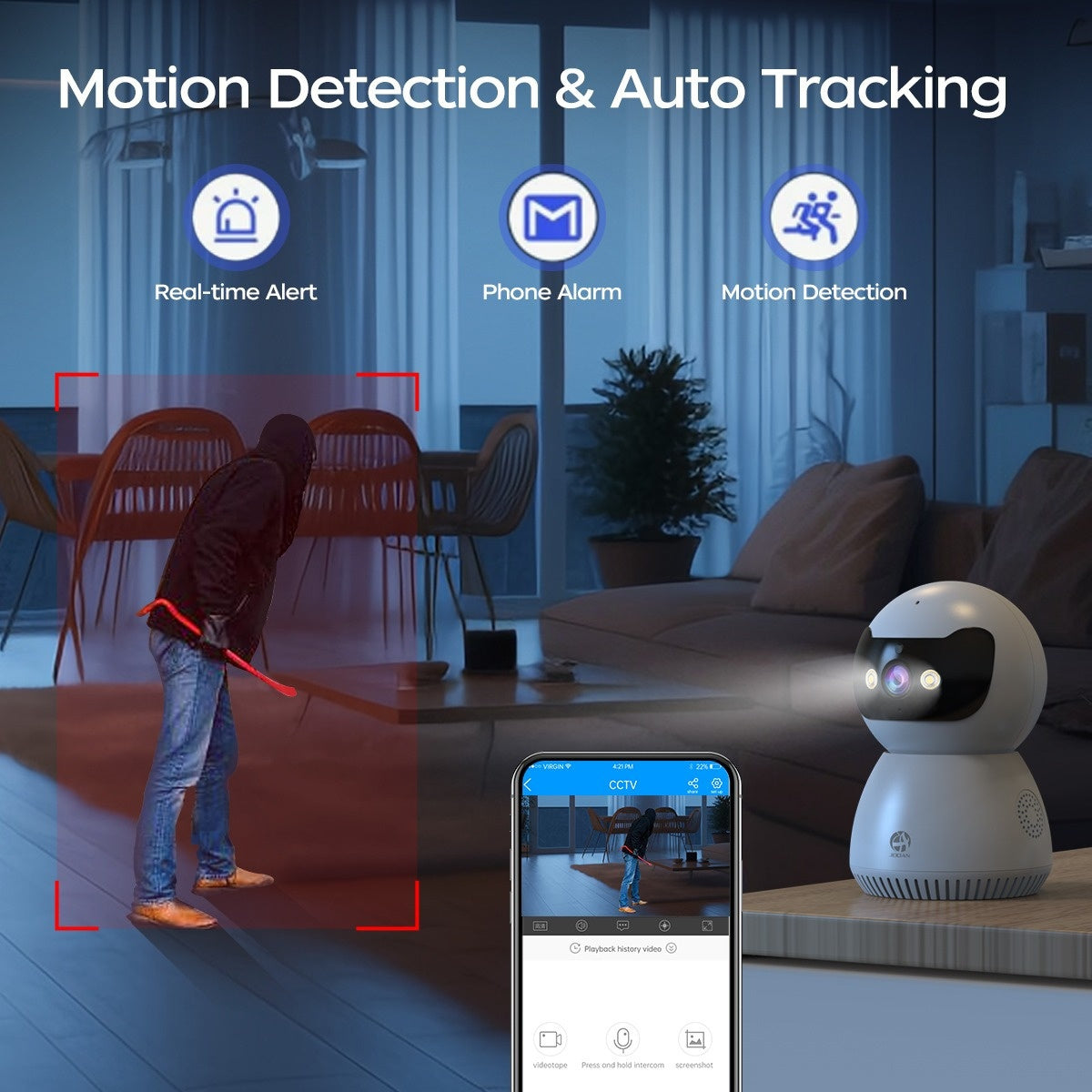 1080P Beveiligingscamera | Draaibaar PTZ, Nachtzicht, Bewegingsdetectie, App Control
