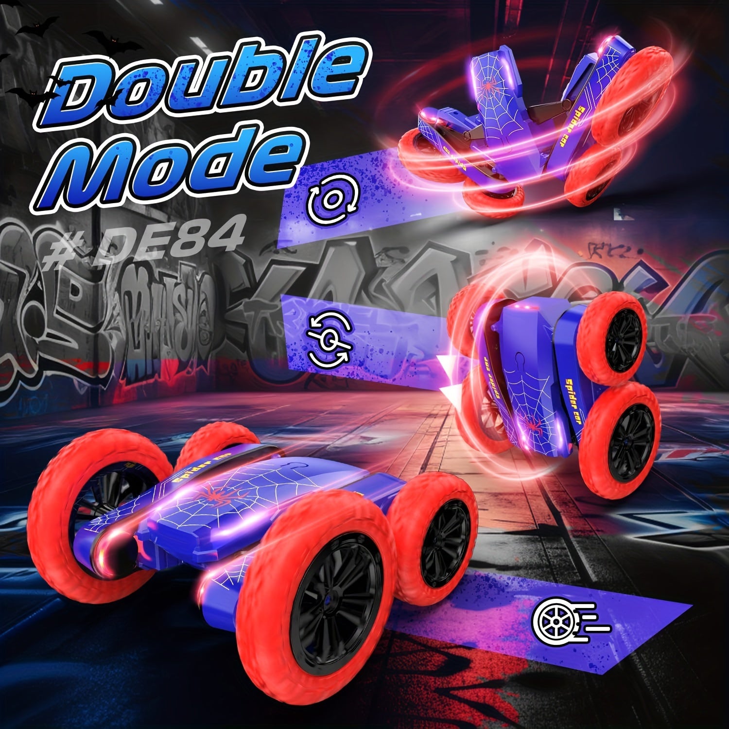 Afstandsbediening auto - Dubbelzijdige mini RC stuntauto, 360° roterende 4WD off-road RC auto met koplampen, 2,4 GHz oplaadbare speelgoedauto voor jongens van 4-7 en 8-12 jaar, ideaal als cadeau voor verjaardag en kerst.