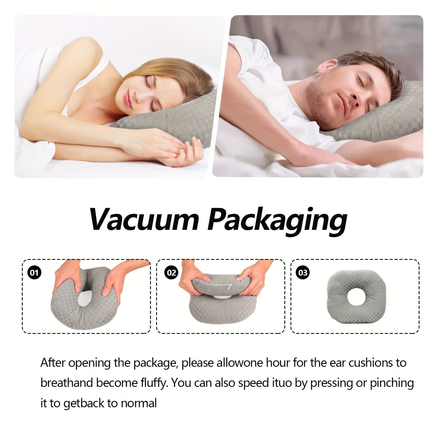 Hypoallergeen Zijslaapkussen met Oorgat - Zacht, Wasbaar, Voor Oorpijn, Grijs